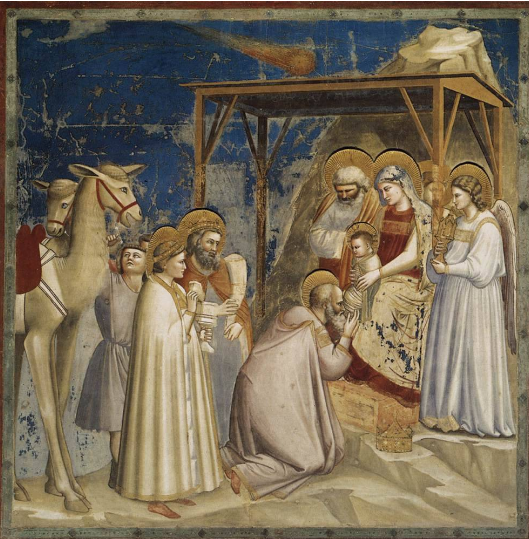 „Anbetung der drei heiligen Könige“, Giotto 1303-1305, Fresko in der Capella degli Scrovegni, Padua)